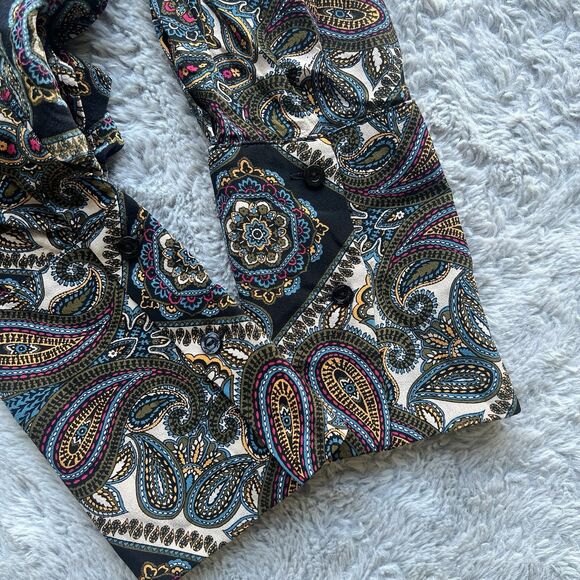 Trina Turk Women’s 100% Silk Paisley Blouse Medium Boho Long Sleeve Multicolor - Picture 5 of 7